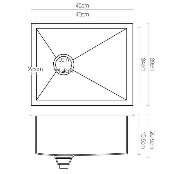 Cefito 39cm x 45cm Stainless Steel Kitchen Sink Under/Top/Flush Mount Silver Cefito
