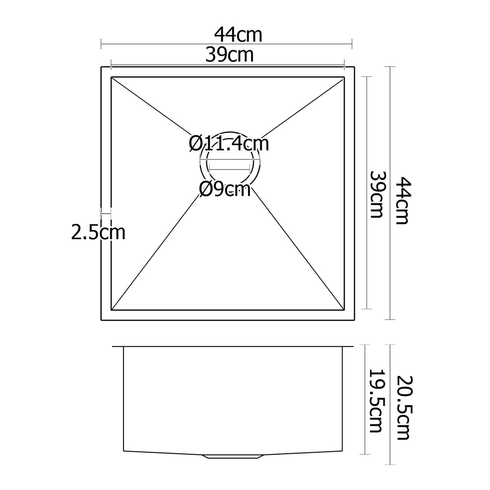 Cefito 44cm x 44cm Stainless Steel Kitchen Sink Under/Top/Flush Mount Silver Cefito