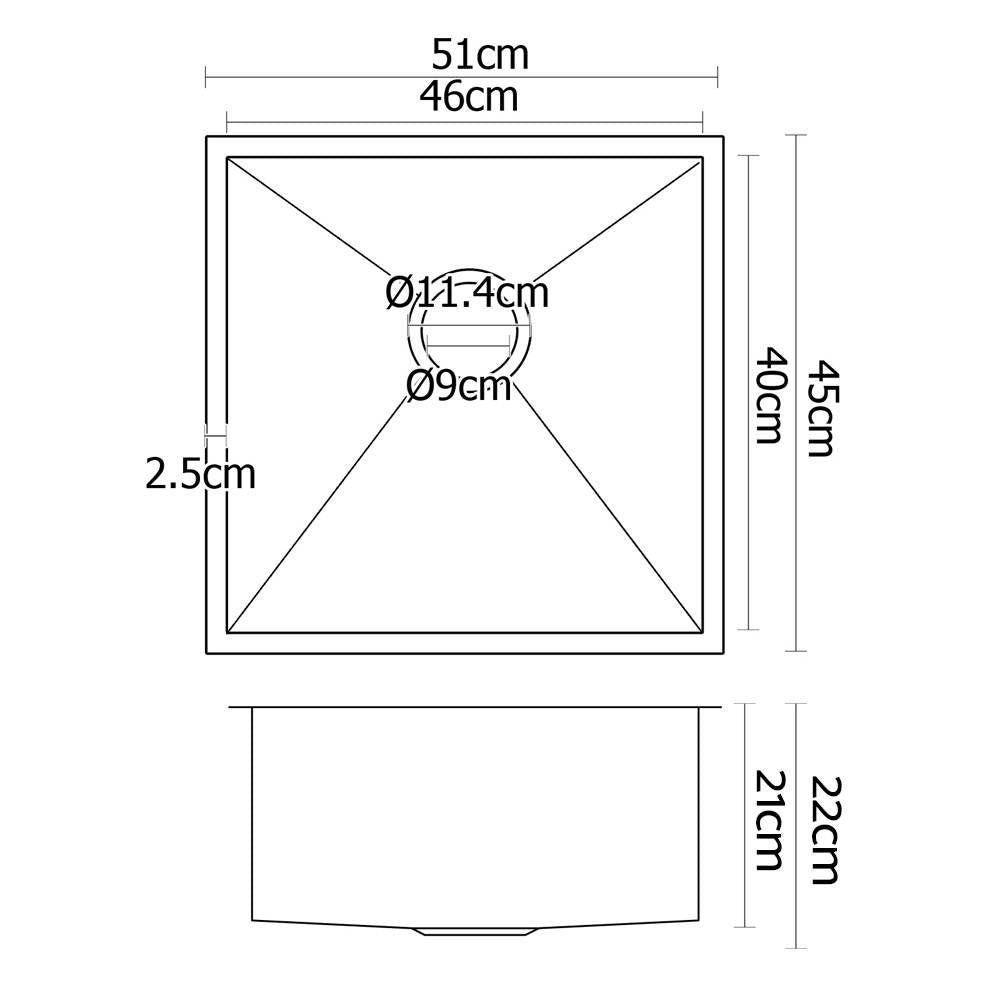 Cefito 51cm x 45cm Stainless Steel Kitchen Sink Under/Top/Flush Mount Silver Cefito
