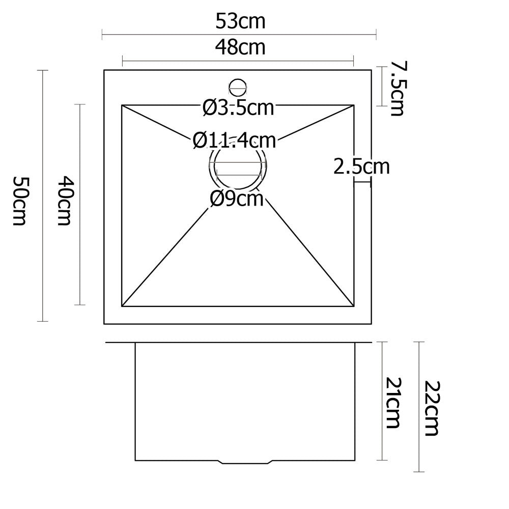 Cefito 53cm x 50cm Stainless Steel Kitchen Sink Under/Top/Flush Mount Silver Cefito