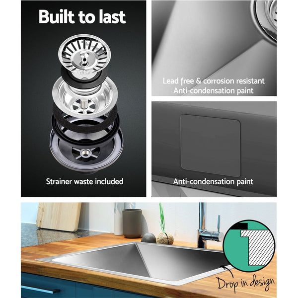 Cefito 60cm x 45cm Stainless Steel Kitchen Sink Under/Top/Flush Mount Silver Cefito