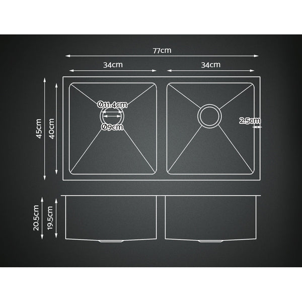 Cefito 77cm x 45cm Stainless Steel Kitchen Sink Under/Top/Flush Mount Silver Cefito