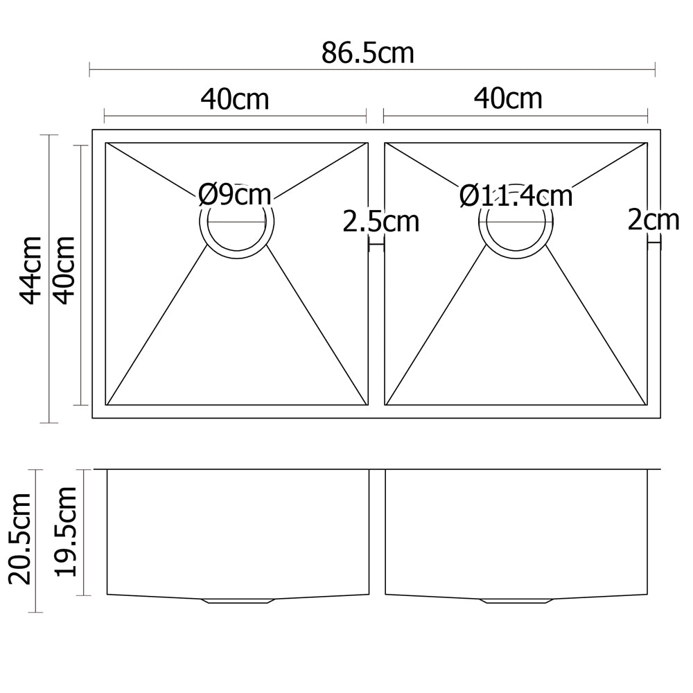 Cefito 86.5cm x 44cm Stainless Steel Kitchen Sink Under/Top/Flush Mount Silver Cefito