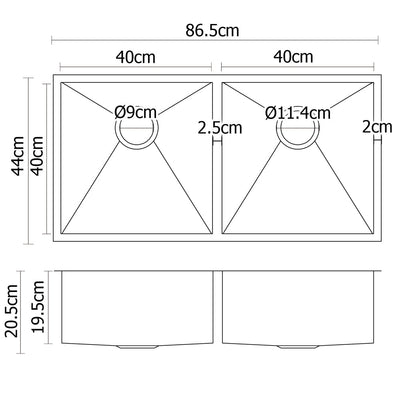 Cefito 86.5cm x 44cm Stainless Steel Kitchen Sink Under/Top/Flush Mount Silver
