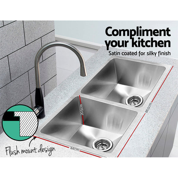 Cefito 86.5cm x 44cm Stainless Steel Kitchen Sink Under/Top/Flush Mount Silver Cefito
