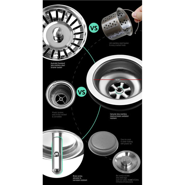 Cefito 86.5cm x 44cm Stainless Steel Kitchen Sink Under/Top/Flush Mount Silver Cefito