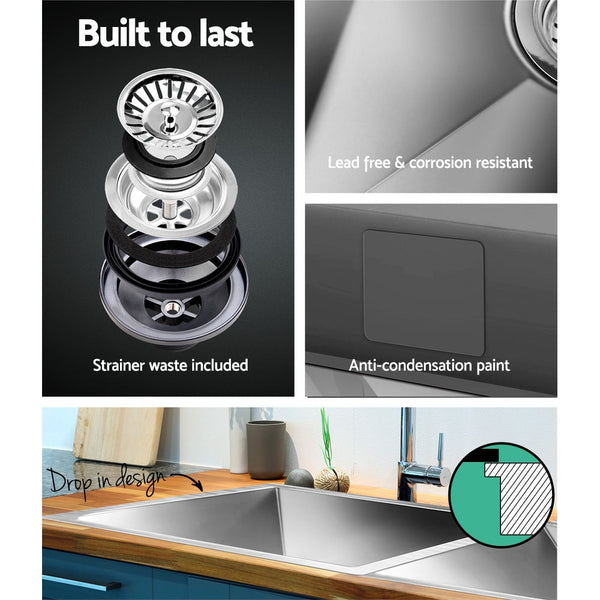 Cefito 86.5cm x 44cm Stainless Steel Kitchen Sink Under/Top/Flush Mount Silver Cefito