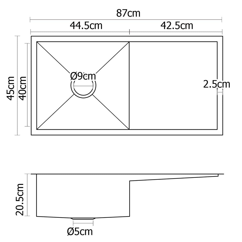 Cefito 87cm x 45cm Stainless Steel Kitchen Sink Under/Top/Flush Mount Silver Cefito