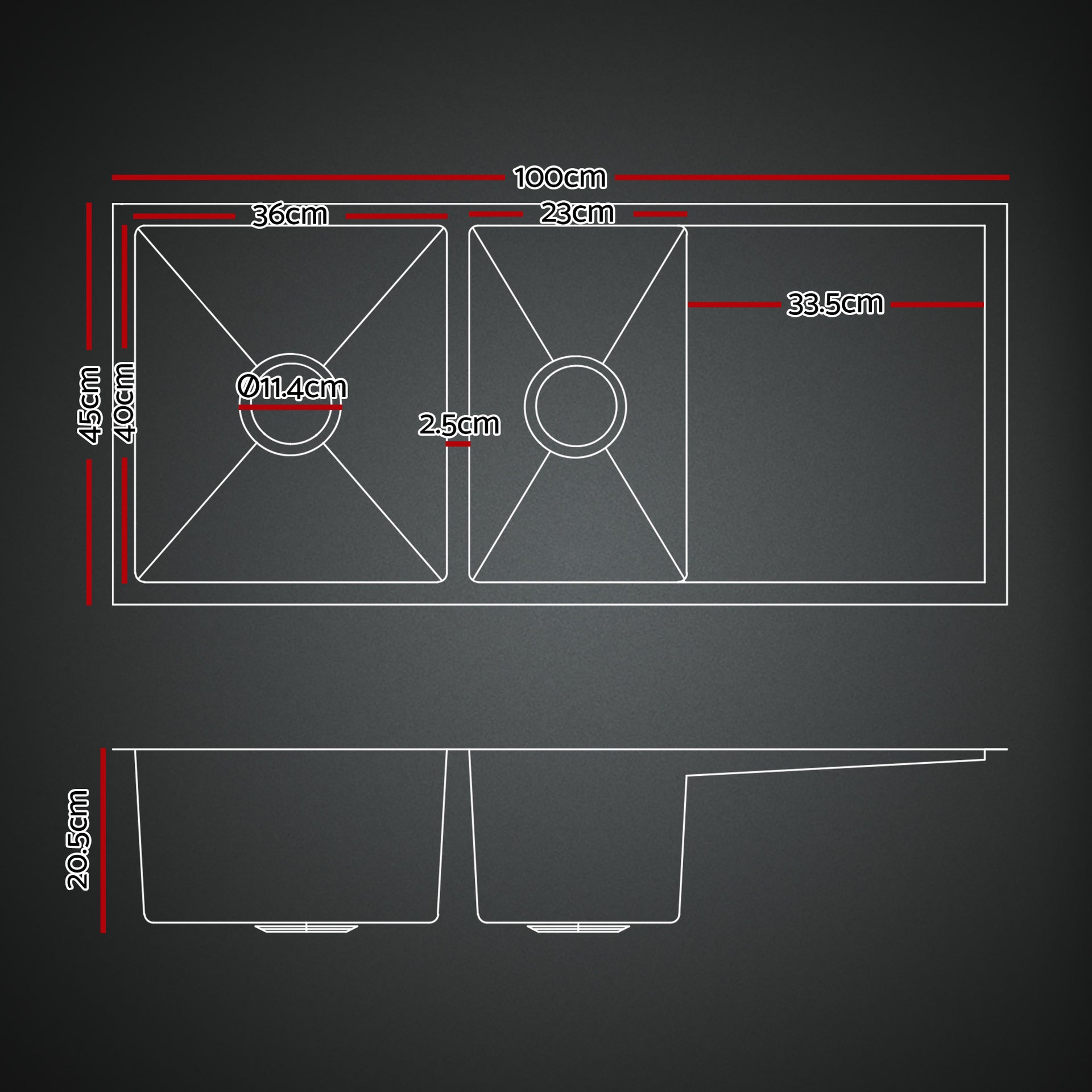 Cefito Stainless Steel Sink 100x45CM With Pull Out Mixer Tap Kitchen Basin Double Bowl Black Awezingly