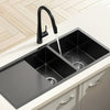 Cefito Stainless Steel Sink 100x45CM With Pull Out Mixer Tap Kitchen Basin Double Bowl Black