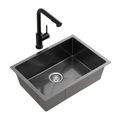 Cefito Stainless Steel Sink 30x45CM With Pull Out Mixer Tap Kitchen Basin Single Bowl Black