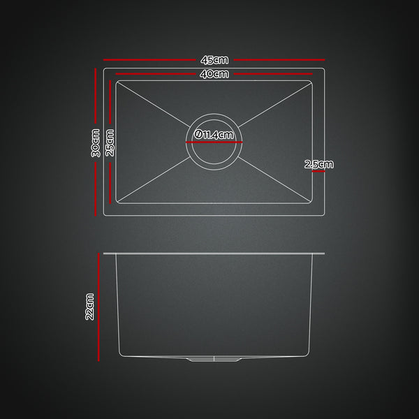 Cefito Stainless Steel Sink 30x45CM With Pull Out Mixer Tap Kitchen Basin Single Bowl Black Awezingly