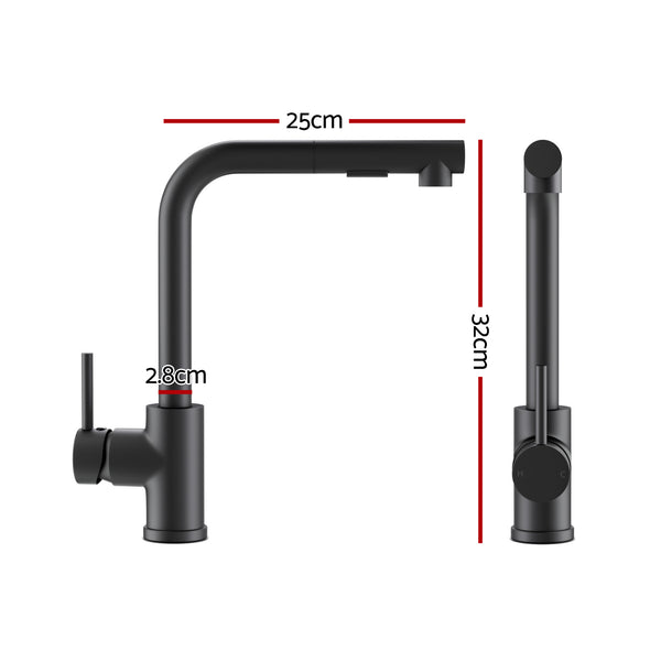 Cefito Stainless Steel Sink 30x45CM With Pull Out Mixer Tap Kitchen Basin Single Bowl Black Awezingly