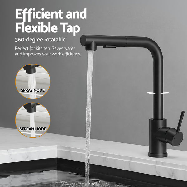 Cefito Stainless Steel Sink 30x45CM With Pull Out Mixer Tap Kitchen Basin Single Bowl Black Awezingly