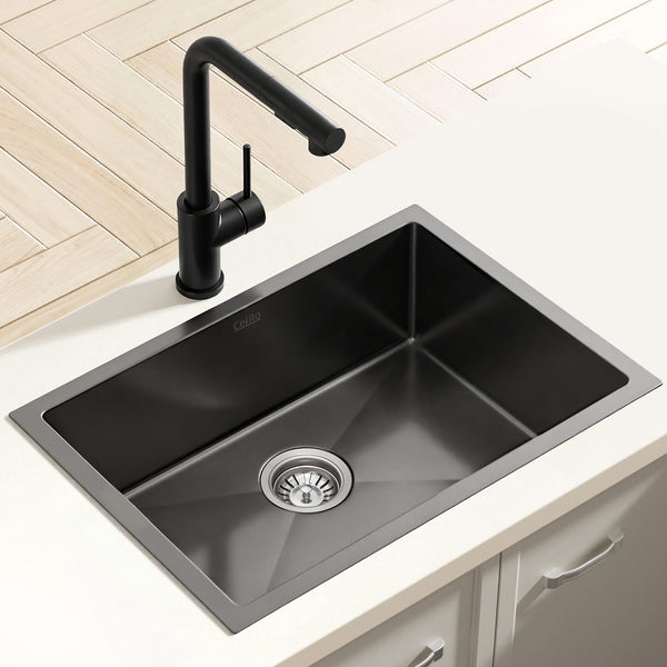 Cefito Stainless Steel Sink 30x45CM With Pull Out Mixer Tap Kitchen Basin Single Bowl Black Awezingly