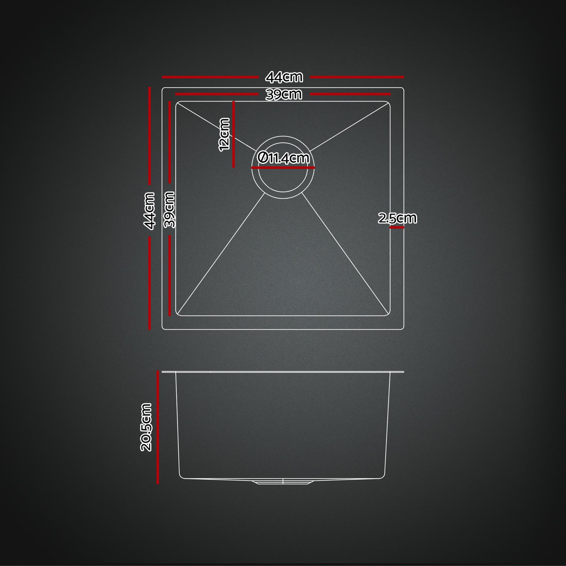 Cefito Stainless Steel Sink 44x44CM With Pull Out Mixer Tap Kitchen Basin Single Bowl Black Awezingly