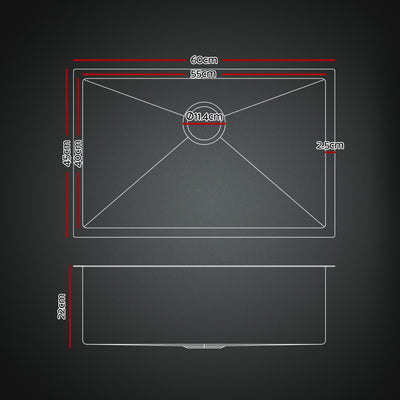 Cefito Stainless Steel Sink 60x45CM With Pull Out Mixer Tap Kitchen Basin Single Bowl Black