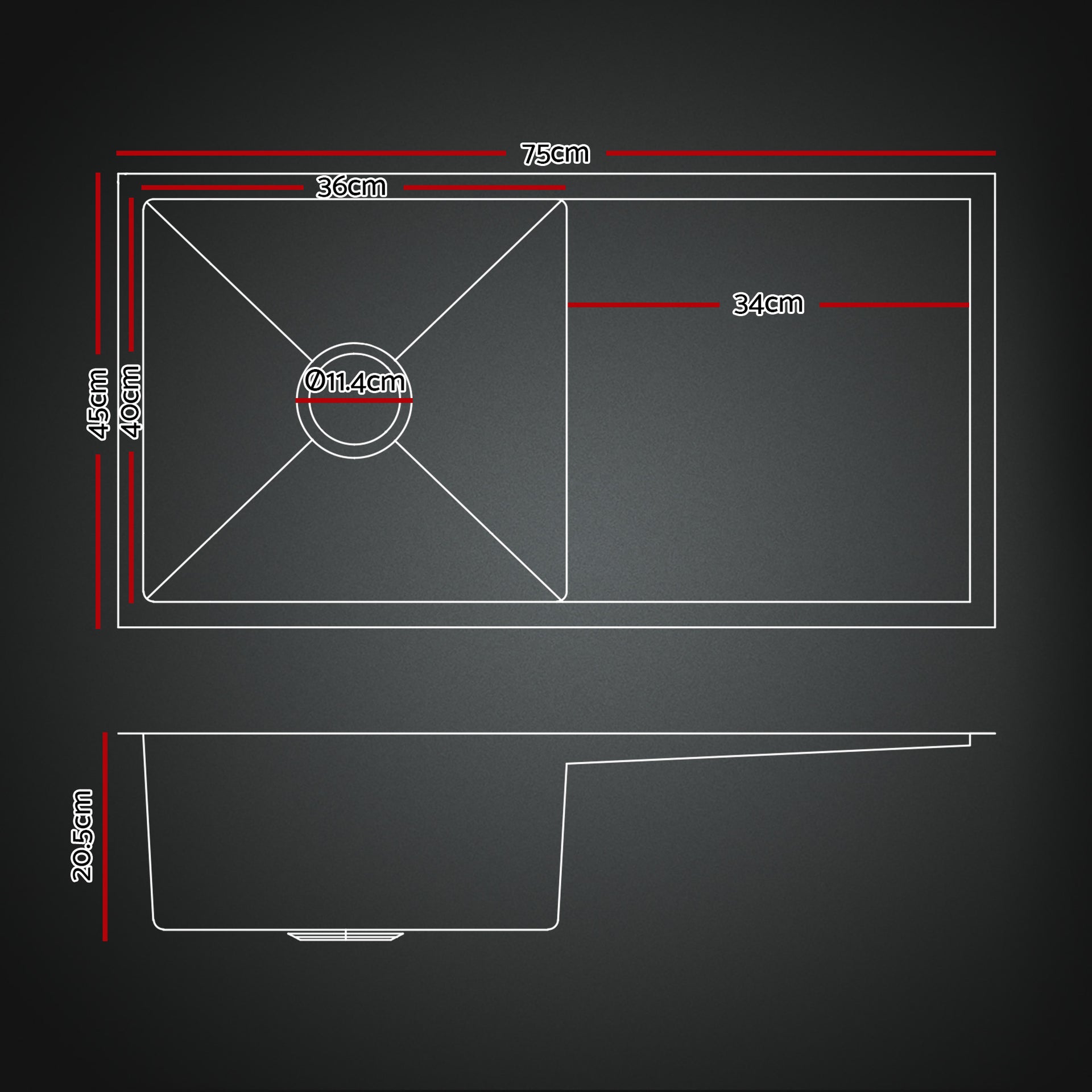 Cefito Stainless Steel Sink 75x45CM With Pull Out Mixer Tap Kitchen Basin Single Bowl Black Awezingly