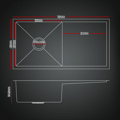 Cefito Stainless Steel Sink 75x45CM With Pull Out Mixer Tap Kitchen Basin Single Bowl Black