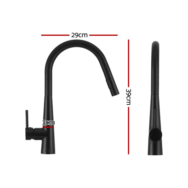 Cefito Stainless Steel Sink 75x45CM With Pull Out Mixer Tap Kitchen Basin Single Bowl Black Awezingly