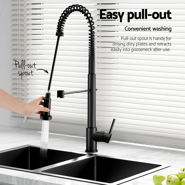 Cefito Stainless Steel Sink 77x45CM With Pull Out Mixer Tap Kitchen Double Bowl Black Cefito