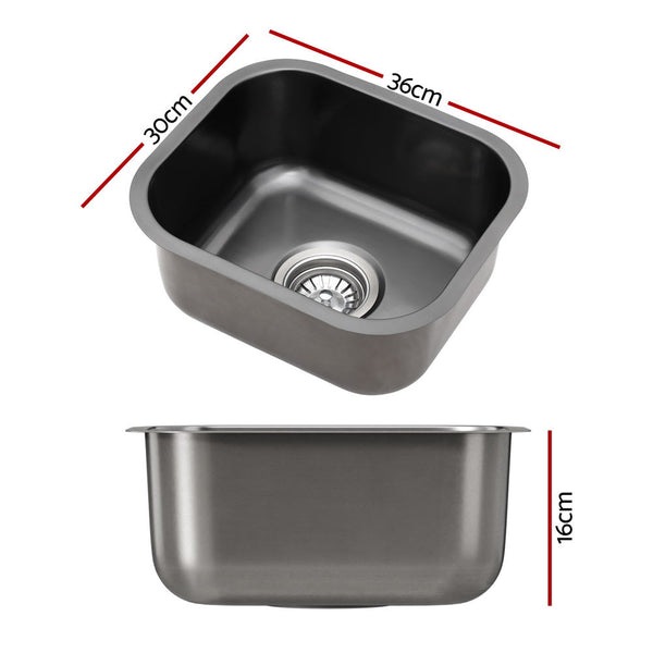 Cefito Kitchen Sink 30X36CM Stainless Steel Nano Basin Single Bowl Black Cefito