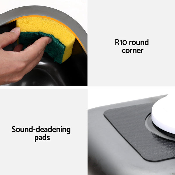 Cefito Kitchen Sink 30X36CM Stainless Steel Nano Basin Single Bowl Black Cefito