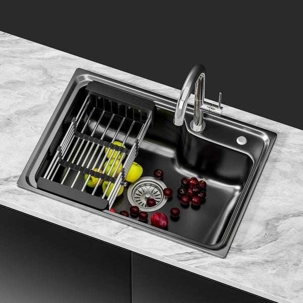 Cefito Kitchen Sink 61X43CM Stainless Steel Basin Single Bowl Black Drain Basket Cefito