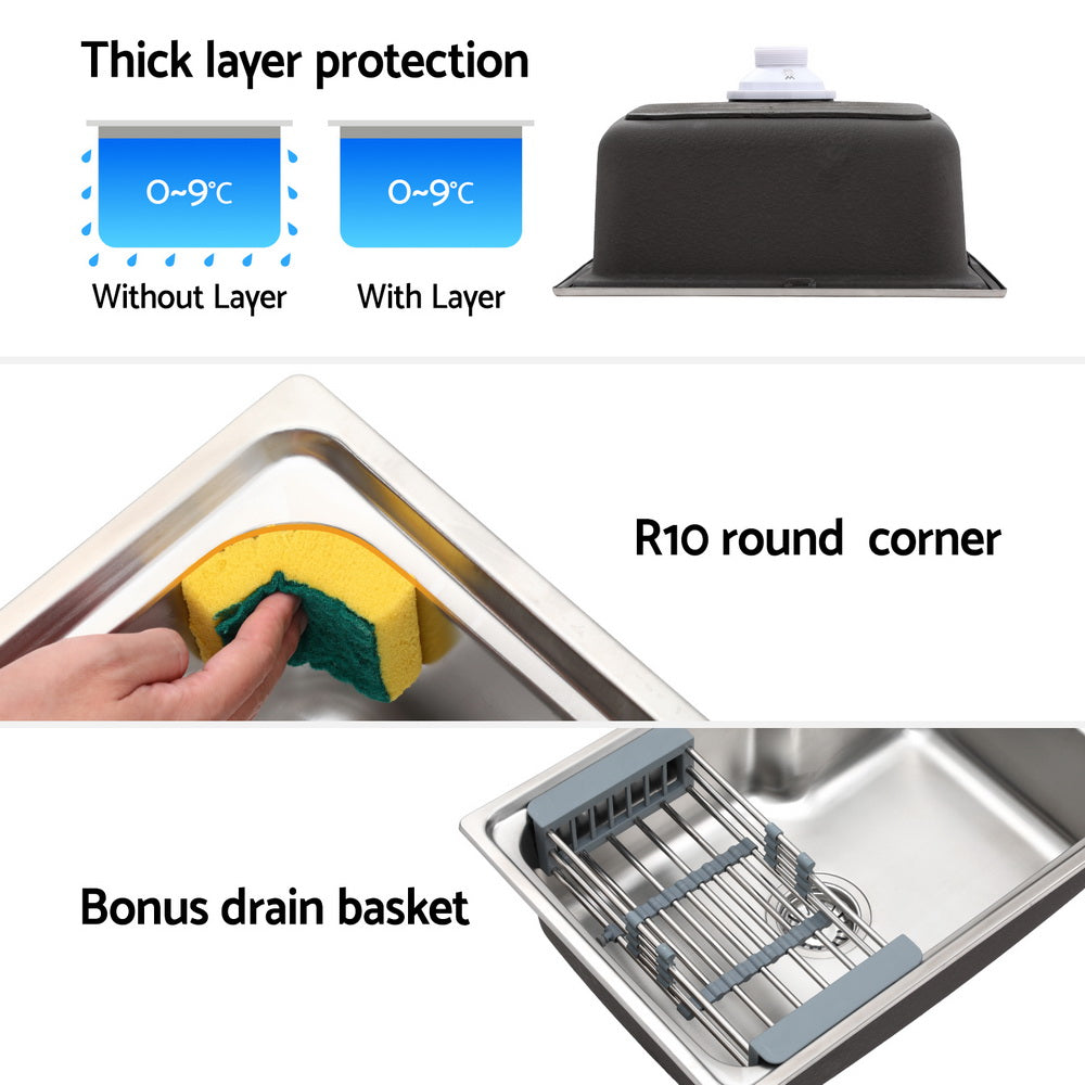 Cefito Kitchen Sink 61X43CM Stainless Steel Basin Single Bowl Silver Drain Basket Cefito