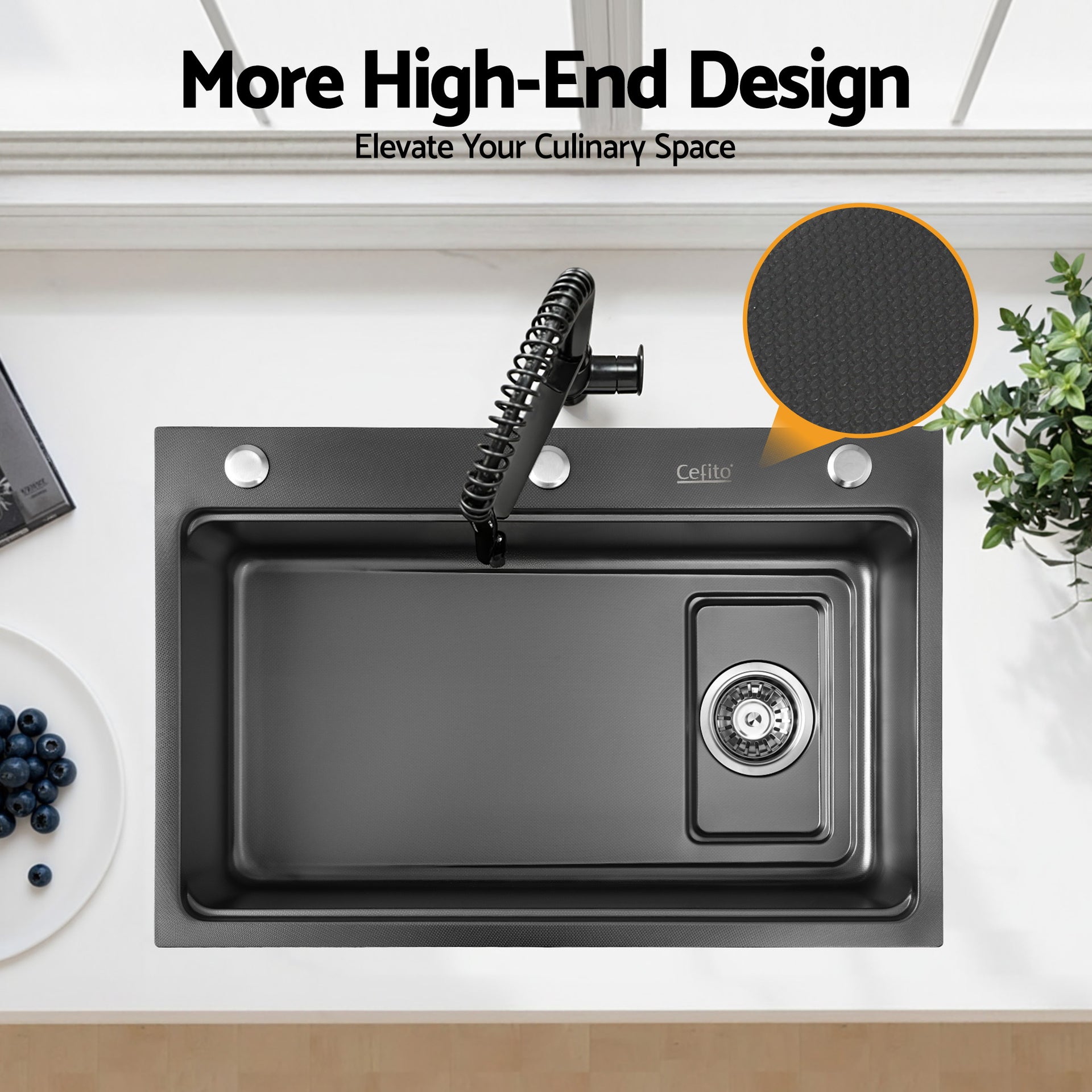 Cefito Kitchen Sink 304 Stainless Steel Bar Sink Millet Grain Water Basin Sink Awezingly