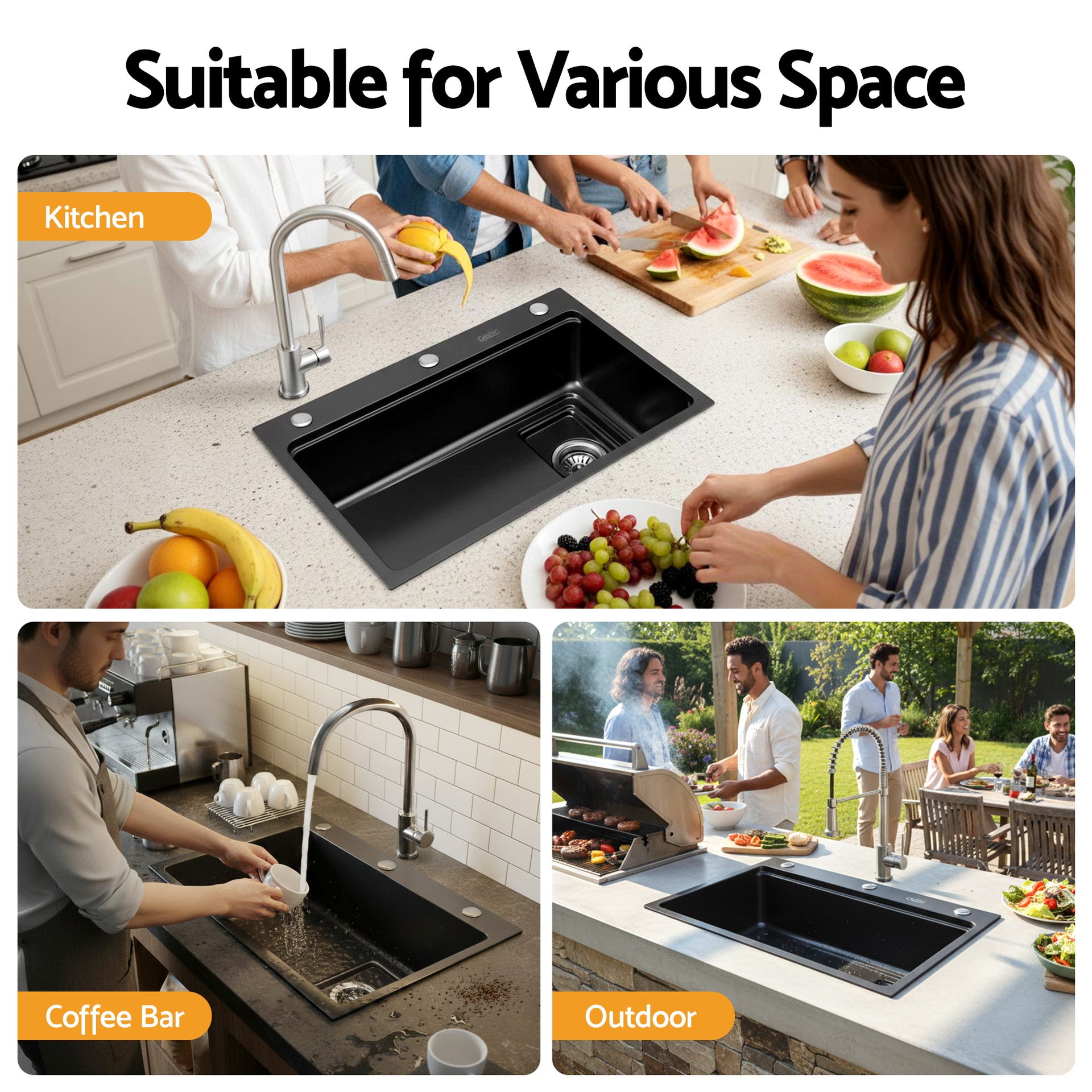 Cefito Kitchen Sink 304 Stainless Steel Bar Sink Millet Grain Water Basin Sink Awezingly