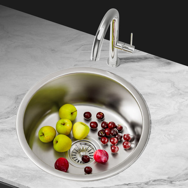 Cefito Kitchen Sink 43cm Round Stainless Steel Basin Single Bowl Silver Cefito