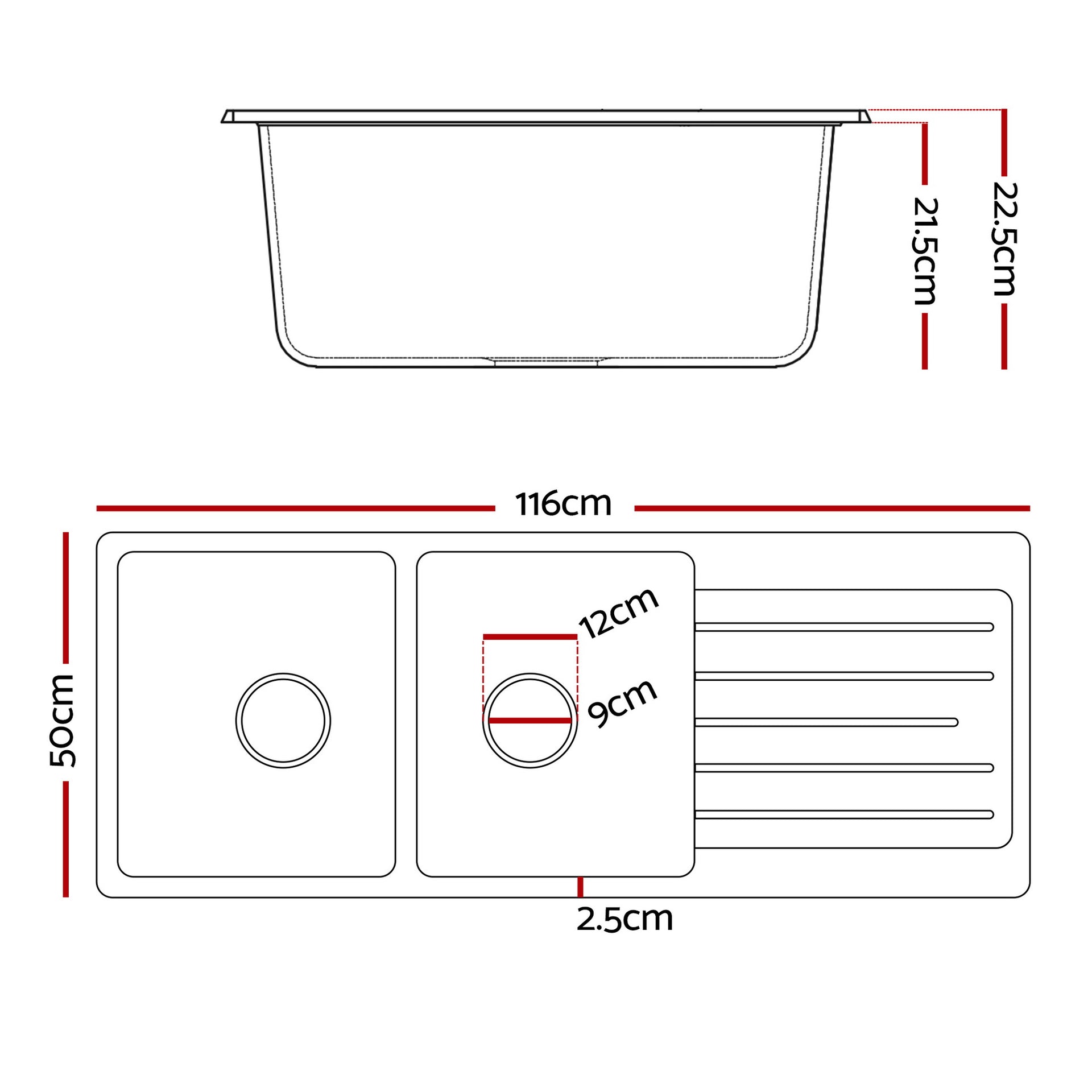 Cefito Kitchen Sink 116x50cm Granite Stone Sink Double Bowl White Awezingly