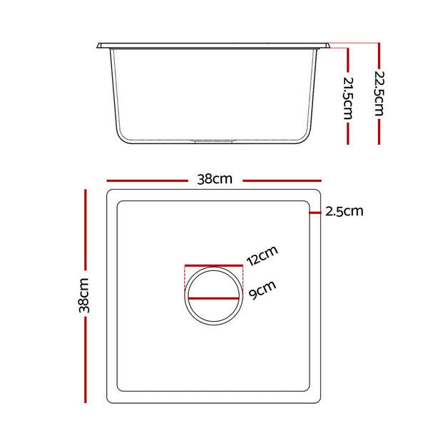 Cefito Kitchen Sink 38x38cm Granite Stone Sink Single Bowl Black Awezingly