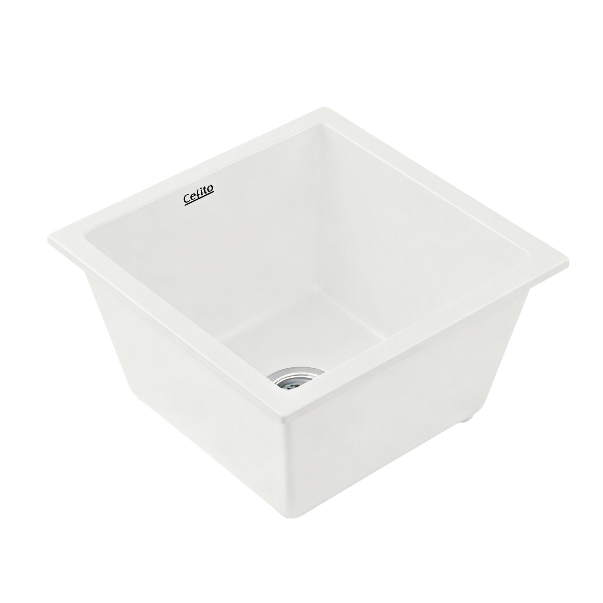Cefito Kitchen Sink 38x38cm Granite Stone Sink Single Bowl White Awezingly