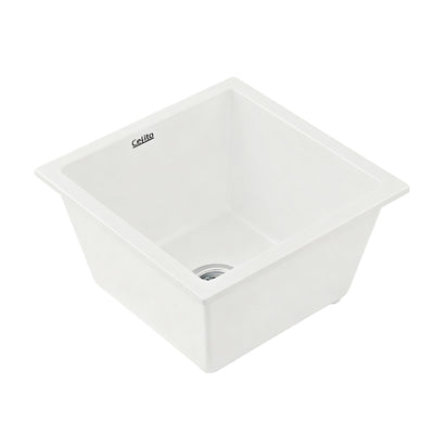 Cefito Kitchen Sink 38x38cm Granite Stone Sink Single Bowl White