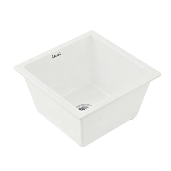 Cefito Kitchen Sink 38x38cm Granite Stone Sink Single Bowl White Awezingly