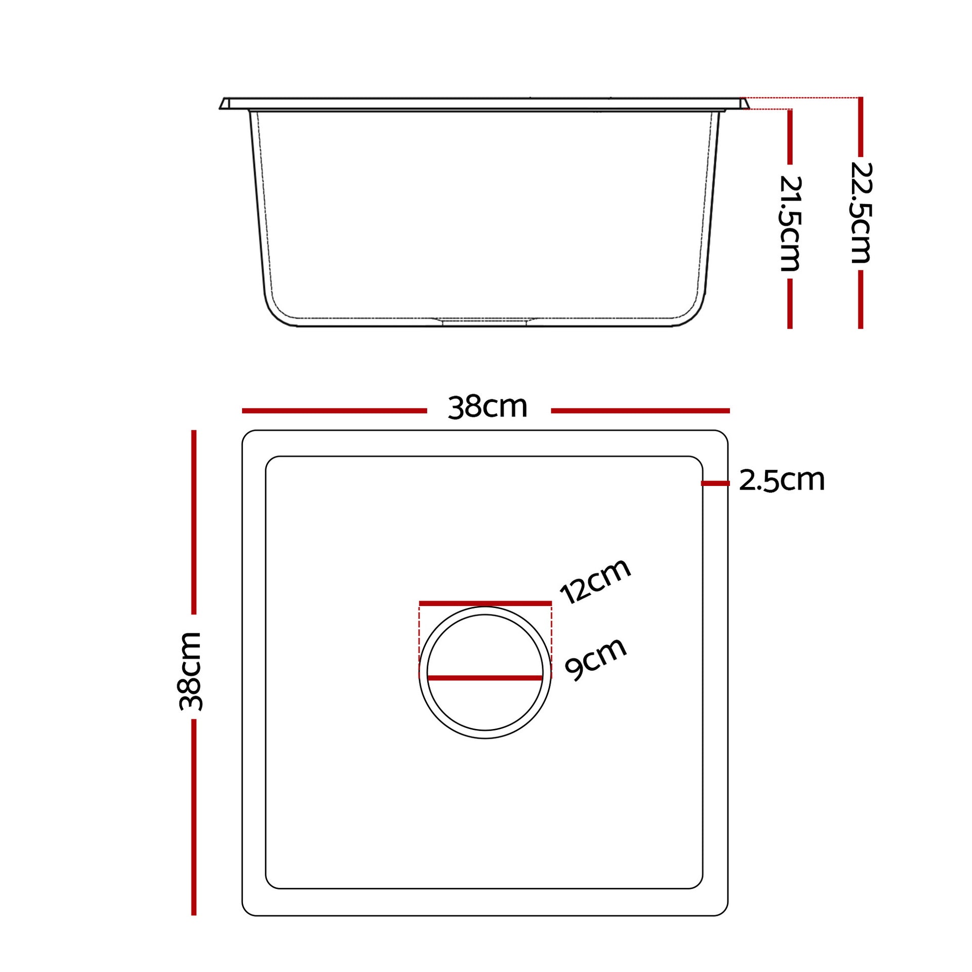 Cefito Kitchen Sink 38x38cm Granite Stone Sink Single Bowl White Awezingly