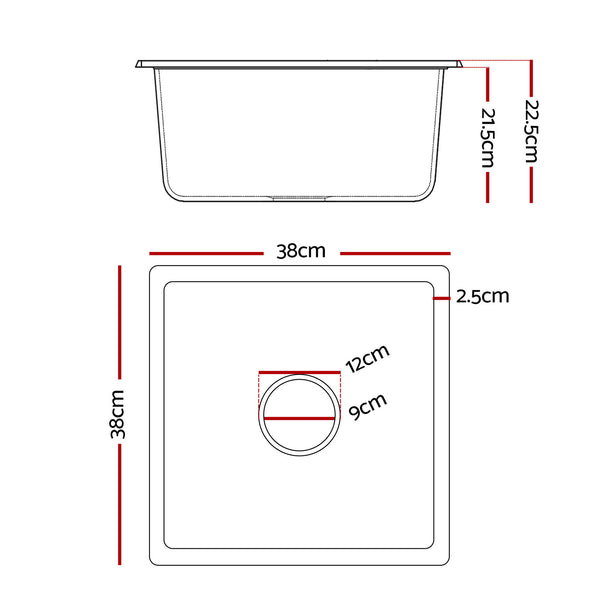 Cefito Kitchen Sink 38x38cm Granite Stone Sink Single Bowl White Awezingly