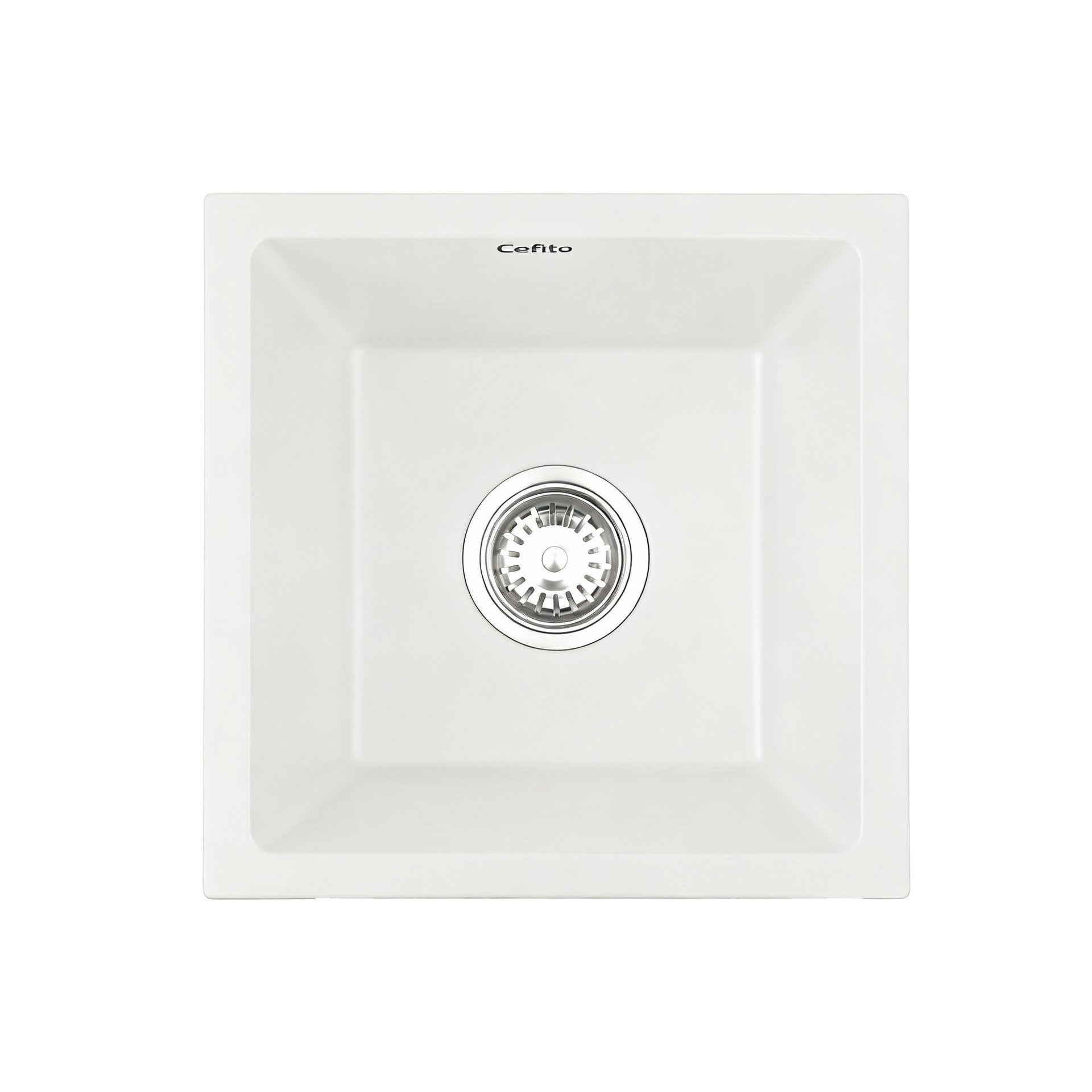 Cefito Kitchen Sink 38x38cm Granite Stone Sink Single Bowl White Awezingly