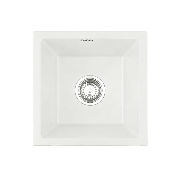 Cefito Kitchen Sink 38x38cm Granite Stone Sink Single Bowl White Awezingly