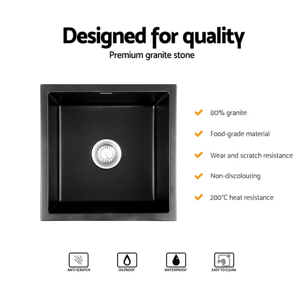 Cefito Kitchen Sink 45x45cm Granite Stone Sink Single Bowl Black Awezingly