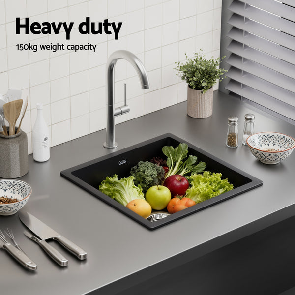 Cefito Kitchen Sink 45x45cm Granite Stone Sink Single Bowl Black Awezingly
