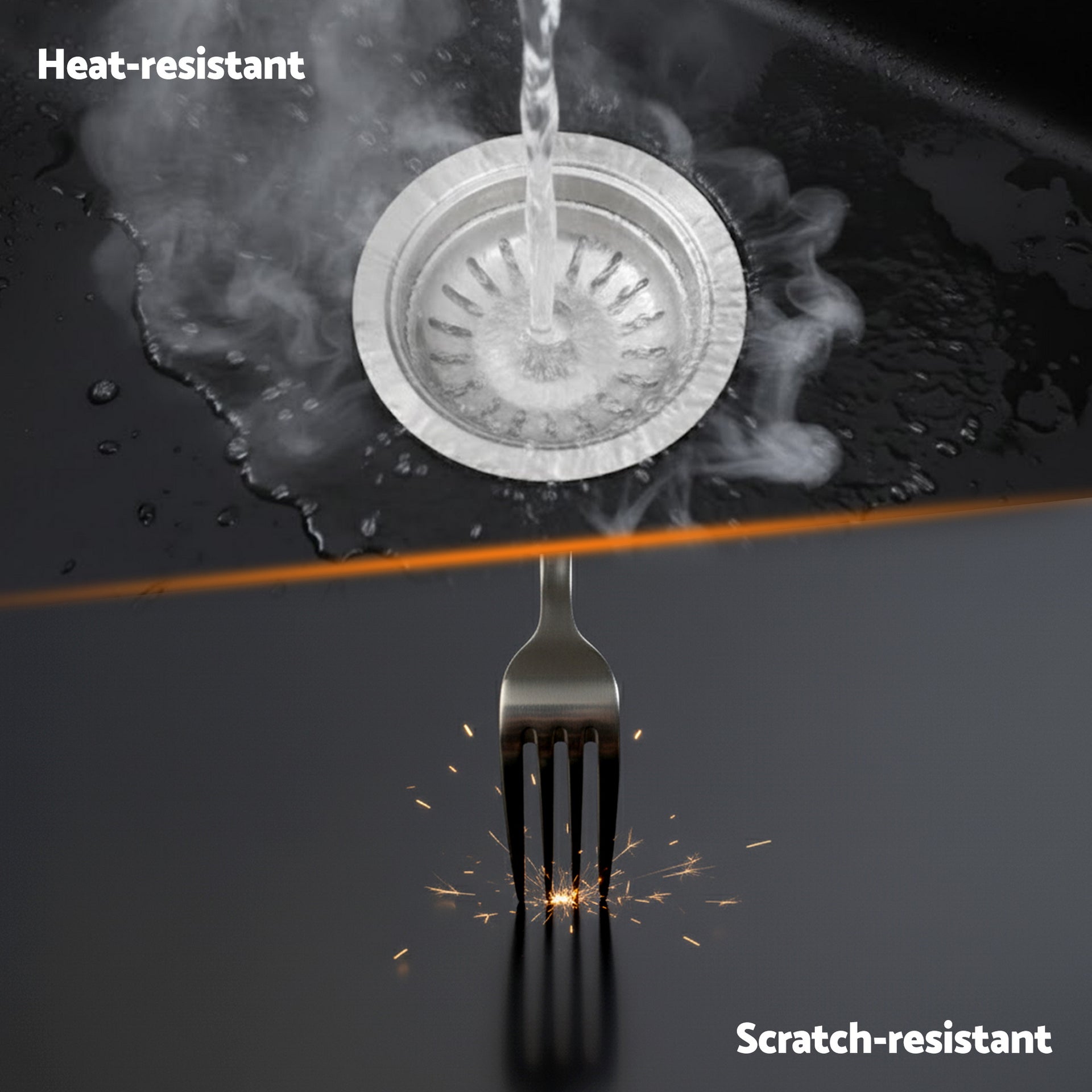 Cefito Kitchen Sink 45x45cm Granite Stone Sink Single Bowl Black Awezingly