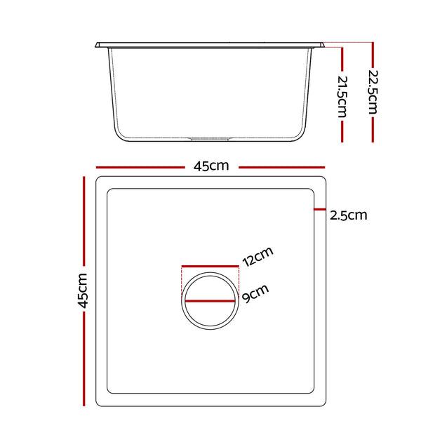 Cefito Kitchen Sink 45x45cm Granite Stone Sink Single Bowl White Awezingly