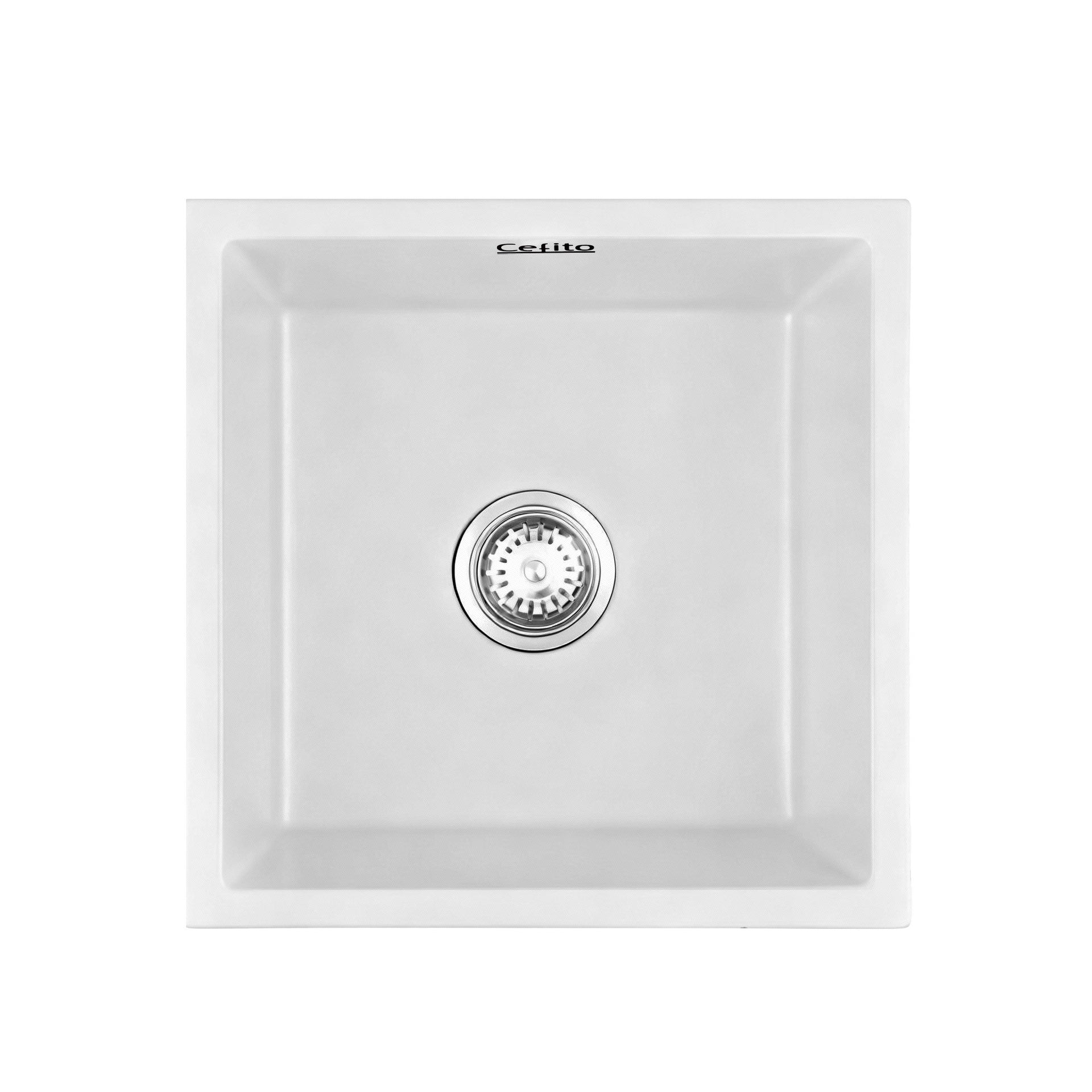 Cefito Kitchen Sink 45x45cm Granite Stone Sink Single Bowl White Awezingly
