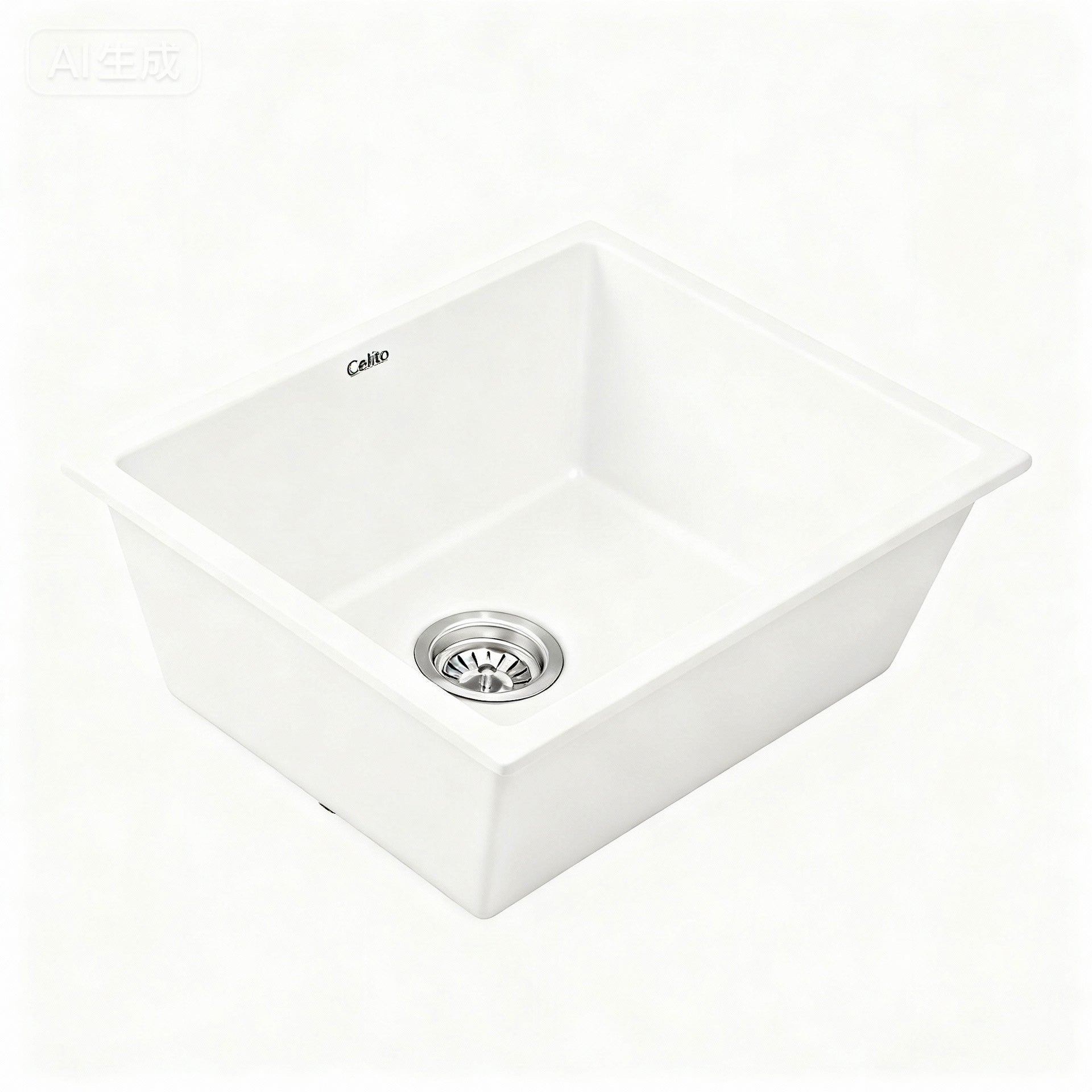 Cefito Kitchen Sink 55x45cm Granite Stone Sink Single Bowl White Awezingly