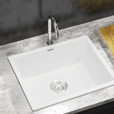 Cefito Kitchen Sink 55x45cm Granite Stone Sink Single Bowl White