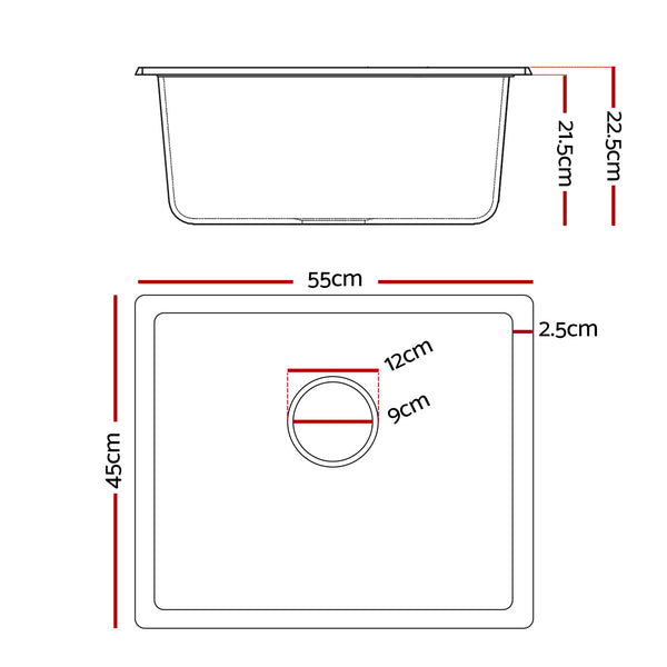 Cefito Kitchen Sink 55x45cm Granite Stone Sink Single Bowl White Awezingly