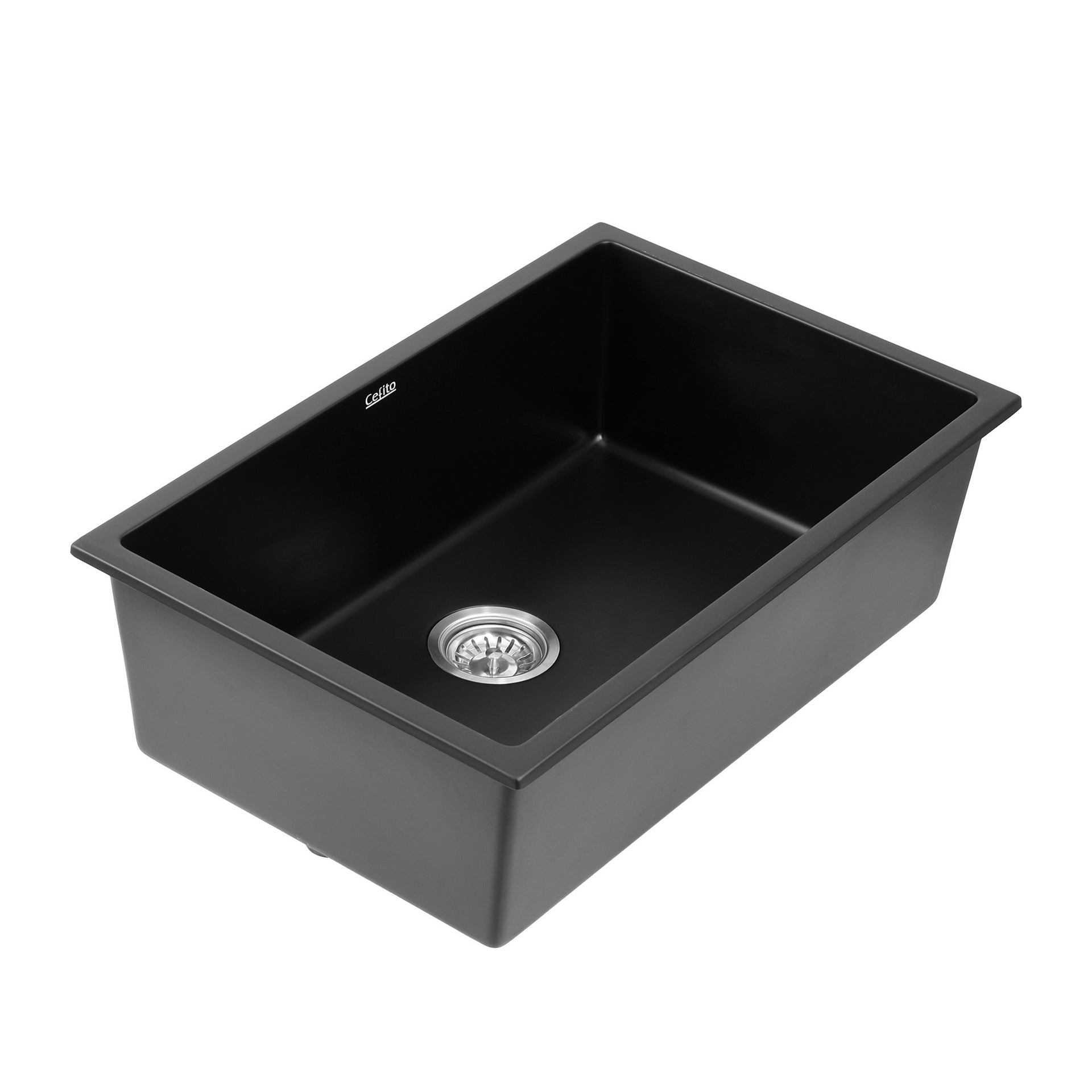 Cefito Kitchen Sink 70x45cm Granite Stone Sink Single Bowl Black Awezingly